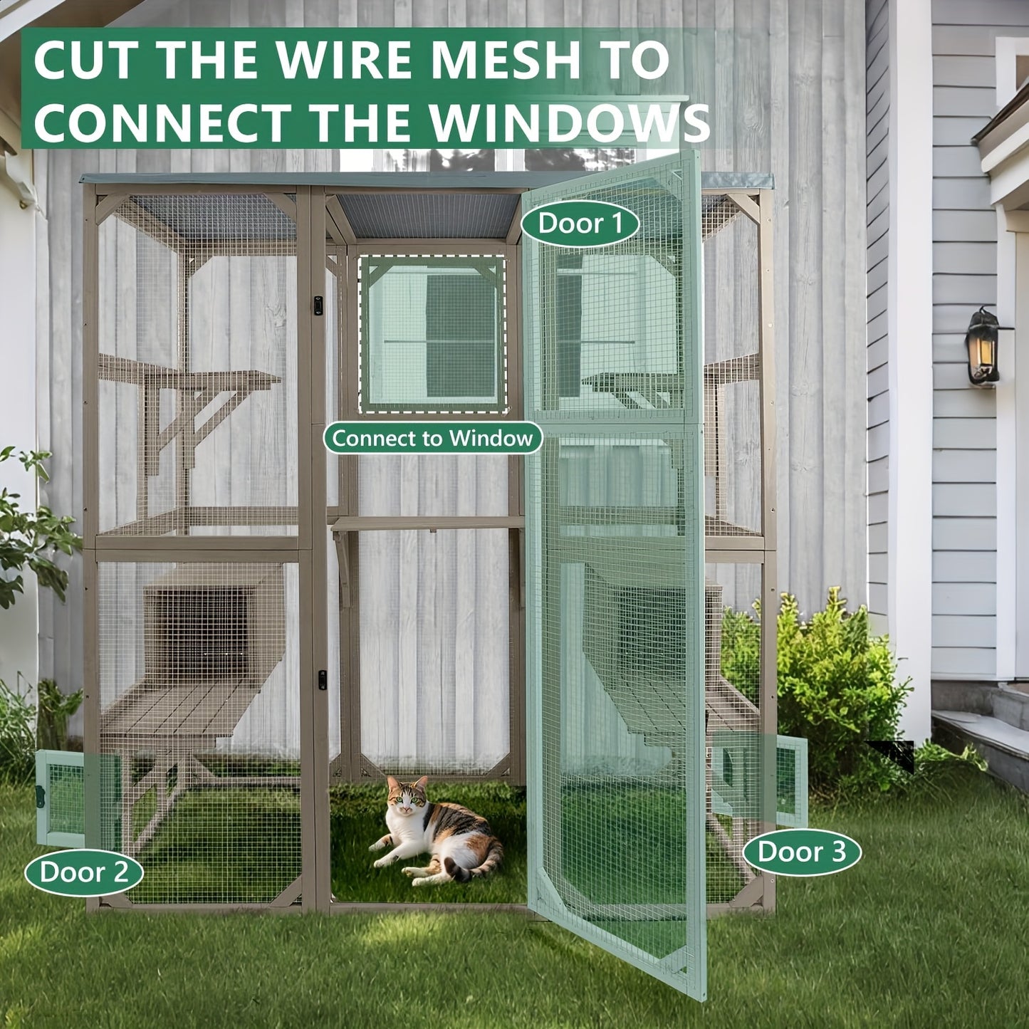 Large Outdoor Cat Catio Enclosure With Multiple Access Points