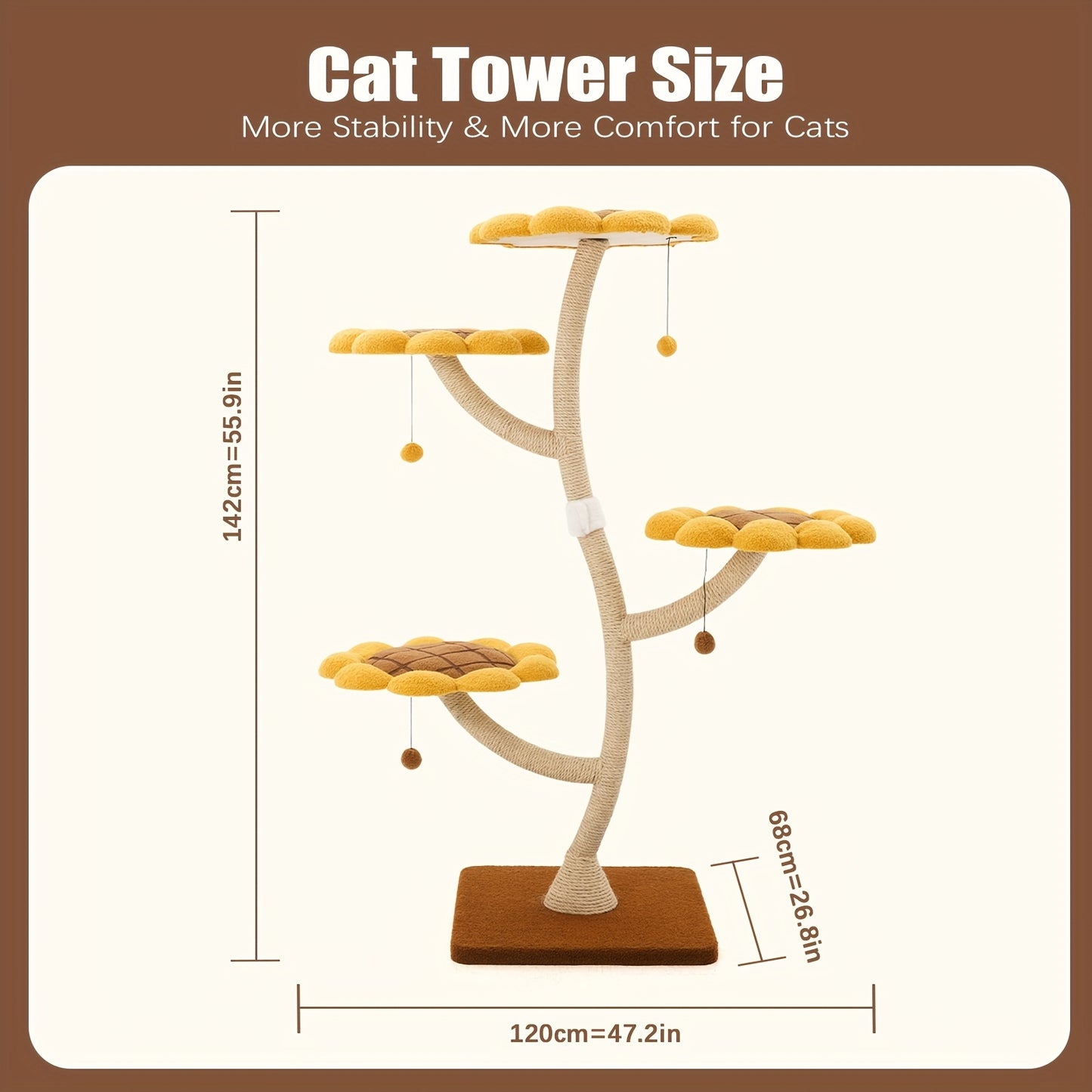 55.9" Tall Sunflower Cat Tower for Large Cats and Play