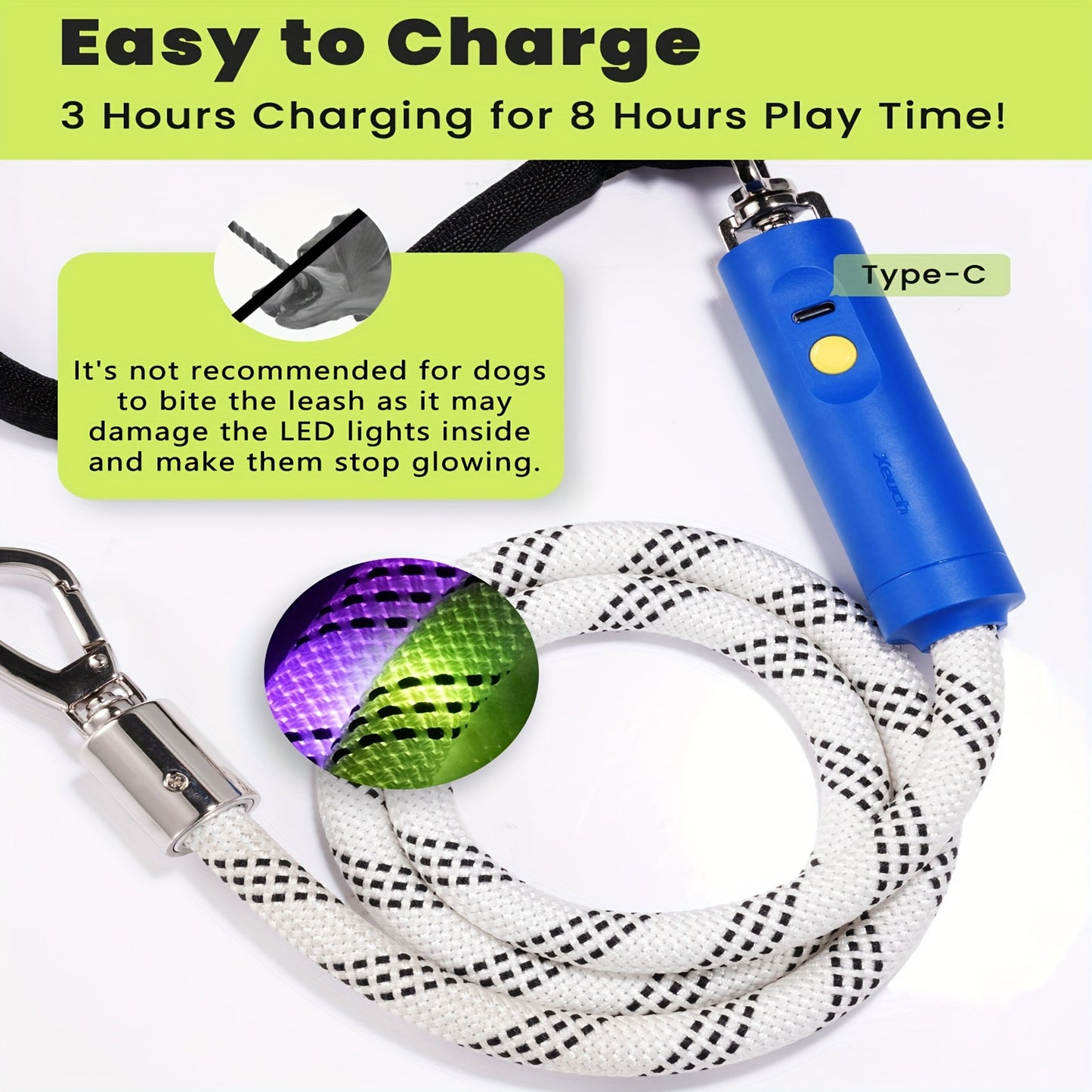 Reflective Dog Leash, Heavy Duty LED Lighted Leash