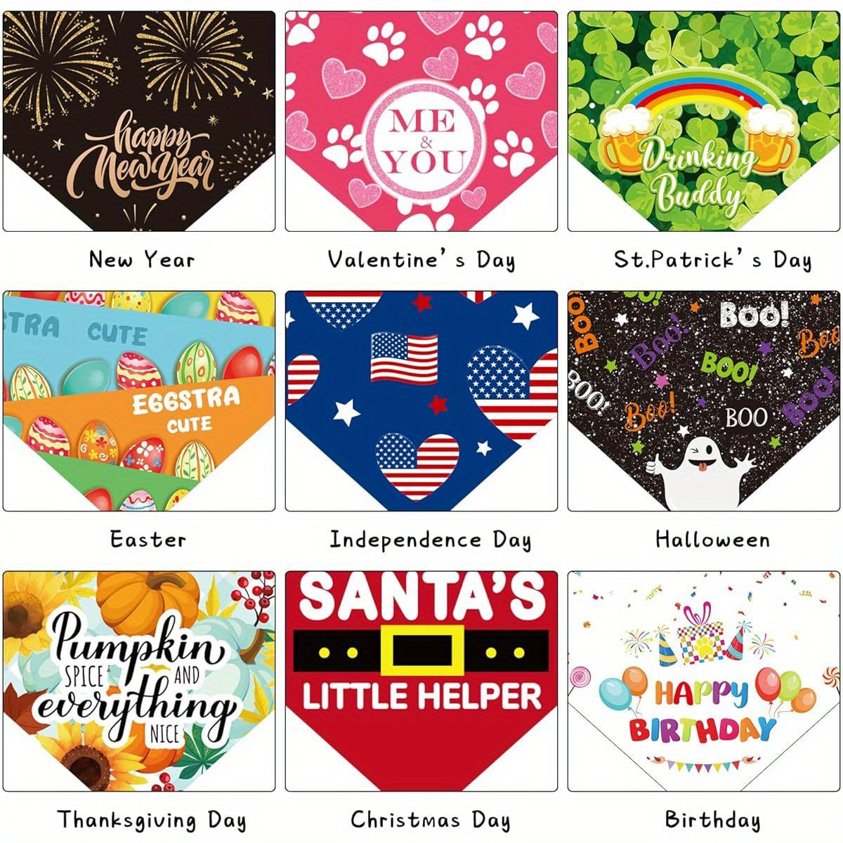 Adjustable Patriotic Holiday Bandanas for Large Dogs 9pcs Set