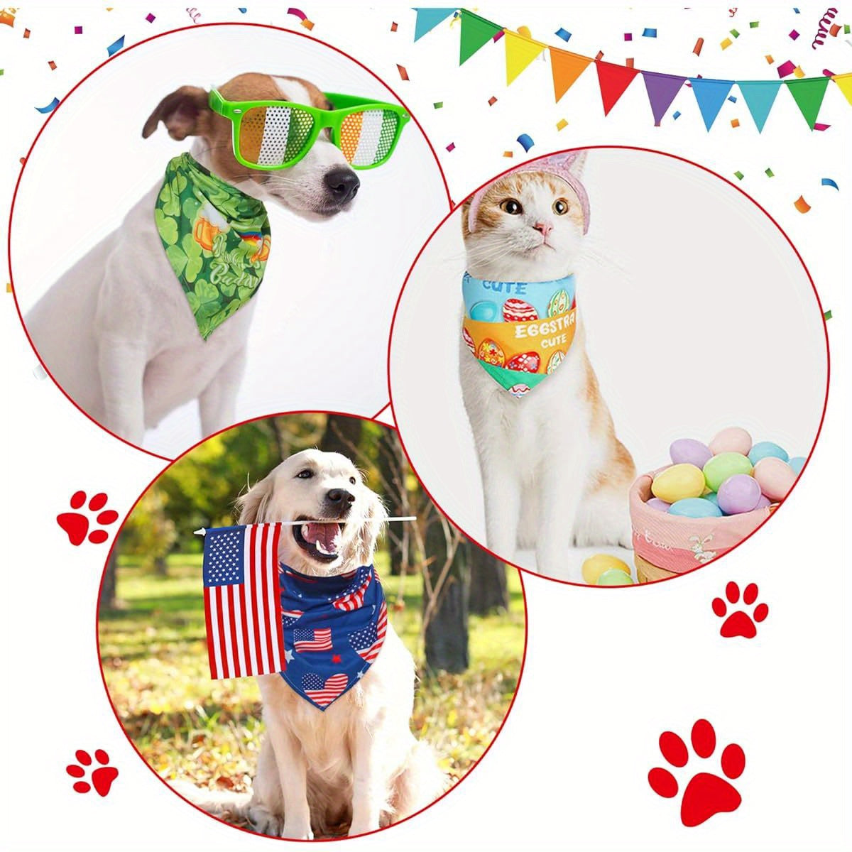 Adjustable Patriotic Holiday Bandanas for Large Dogs 9pcs Set