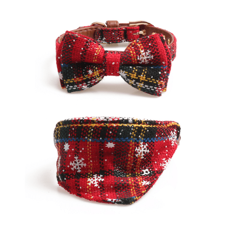 Christmas Plaid Pet Collar and Bandana Set for Festive Fun