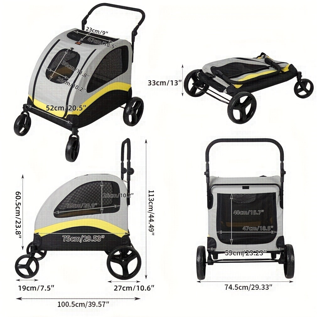 Foldable Dog Stroller Carrier with Lockable Wheels for Travel