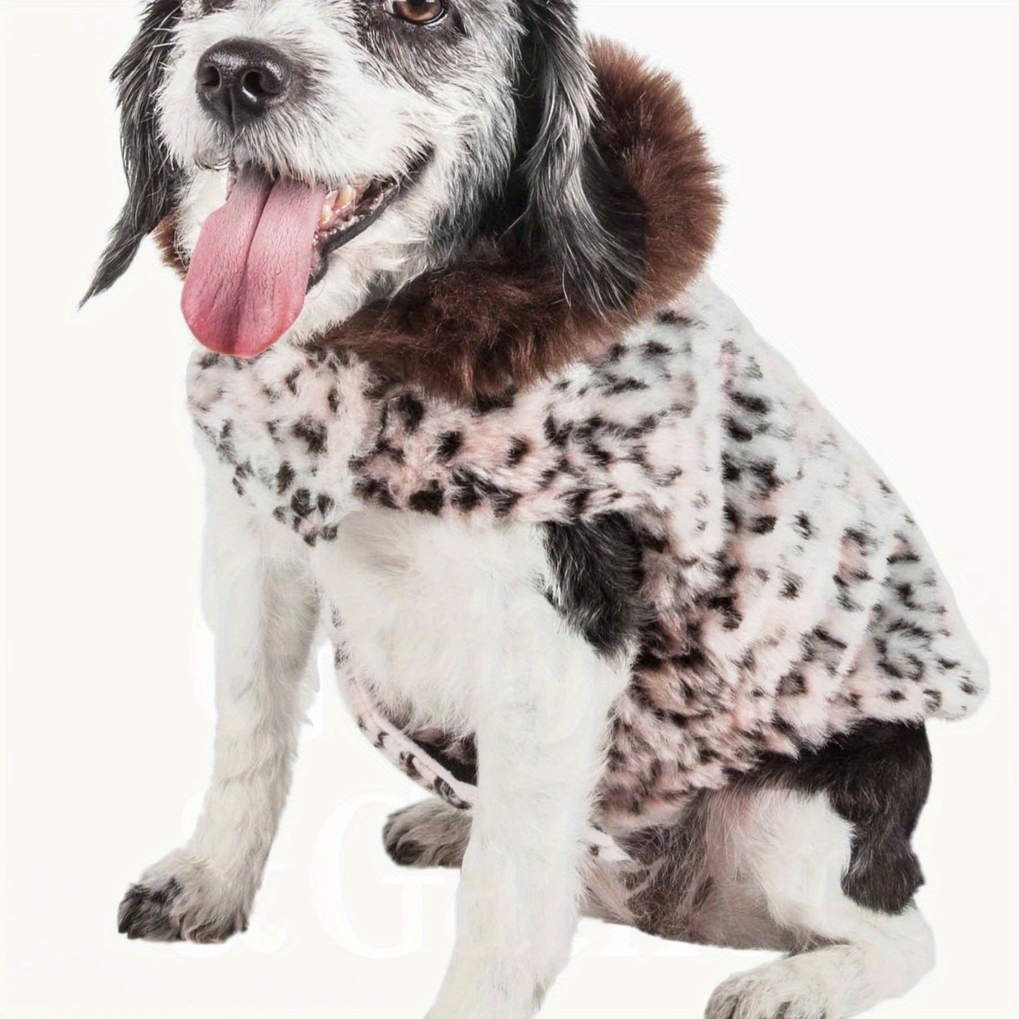 Trendy Cheetah Pattern Mink Dog Coat with Faux-Fur Collar