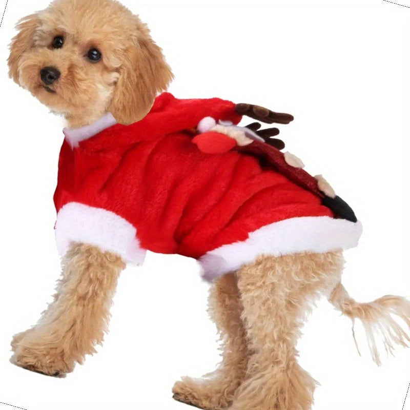 Festive Pet Santa Claus Reindeer Antlers Costume for Holidays