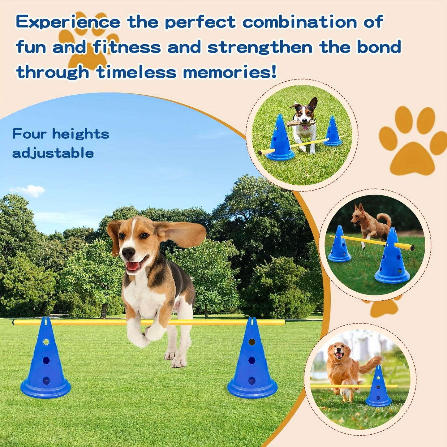 Dog Agility Hurdle Cone Set with 12 Cones and 6 Rods
