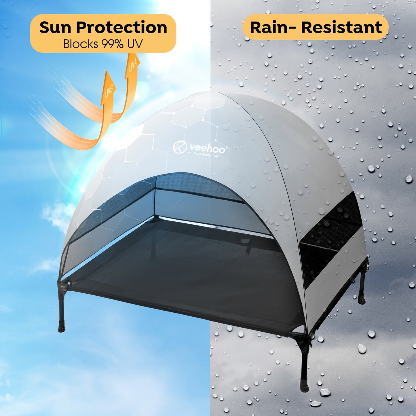 Veehoo Elevated Cooling Dog Bed with Removable Canopy