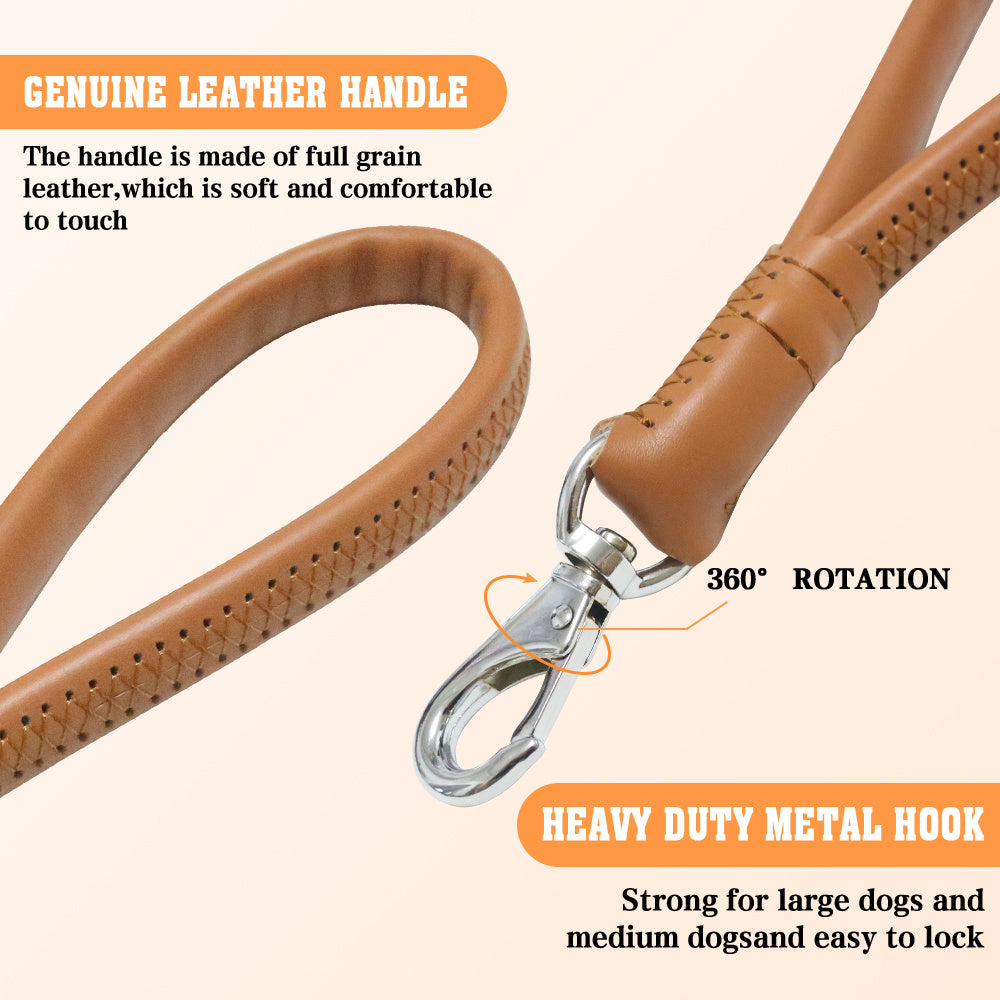 Vivicreate Short Leather Dog Leash for Large Medium Dogs