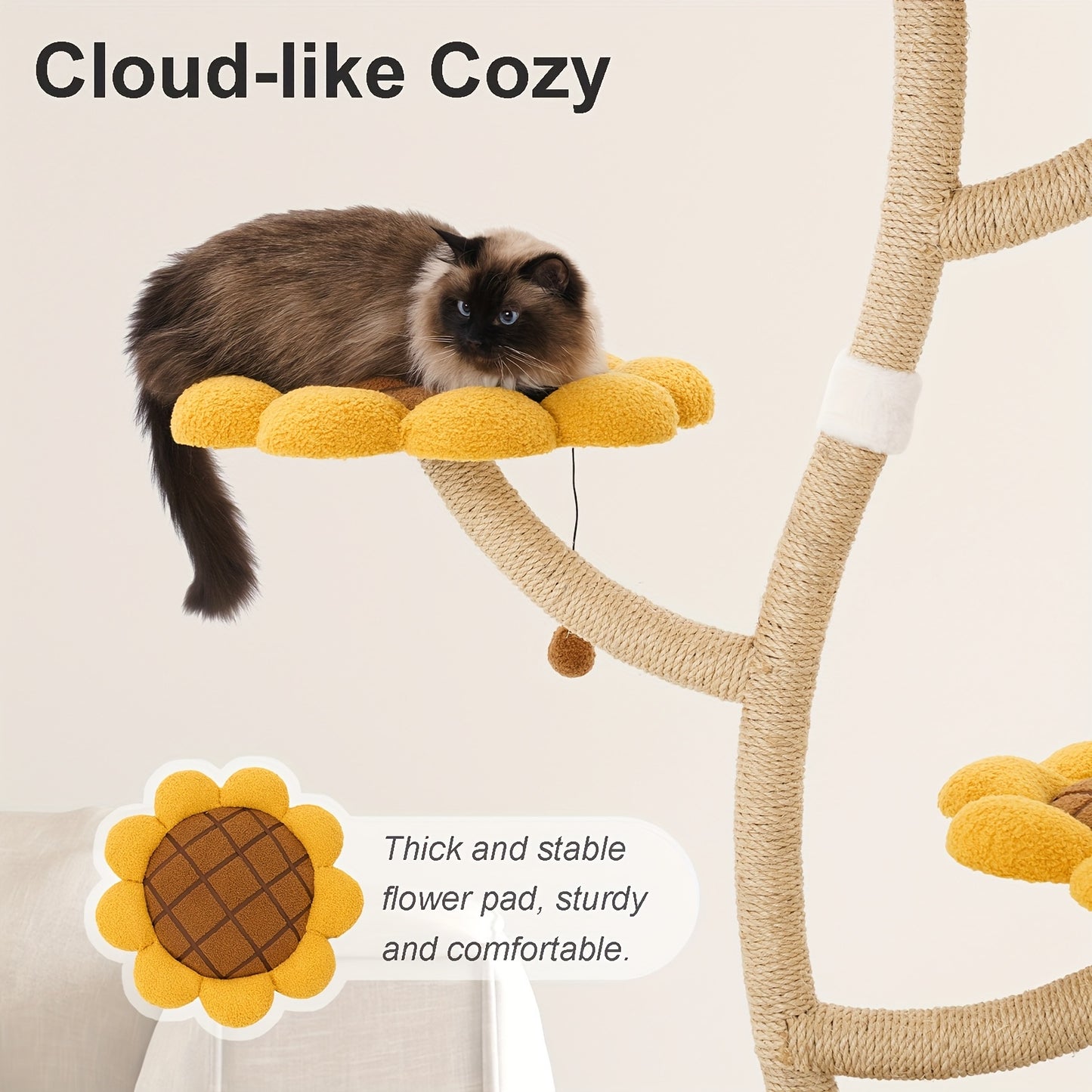 55.9" Tall Sunflower Cat Tower for Large Cats and Play