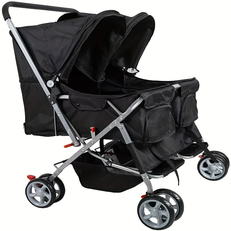Folding 4-Wheel Double Pet Stroller - Twin Carrier Pushchair