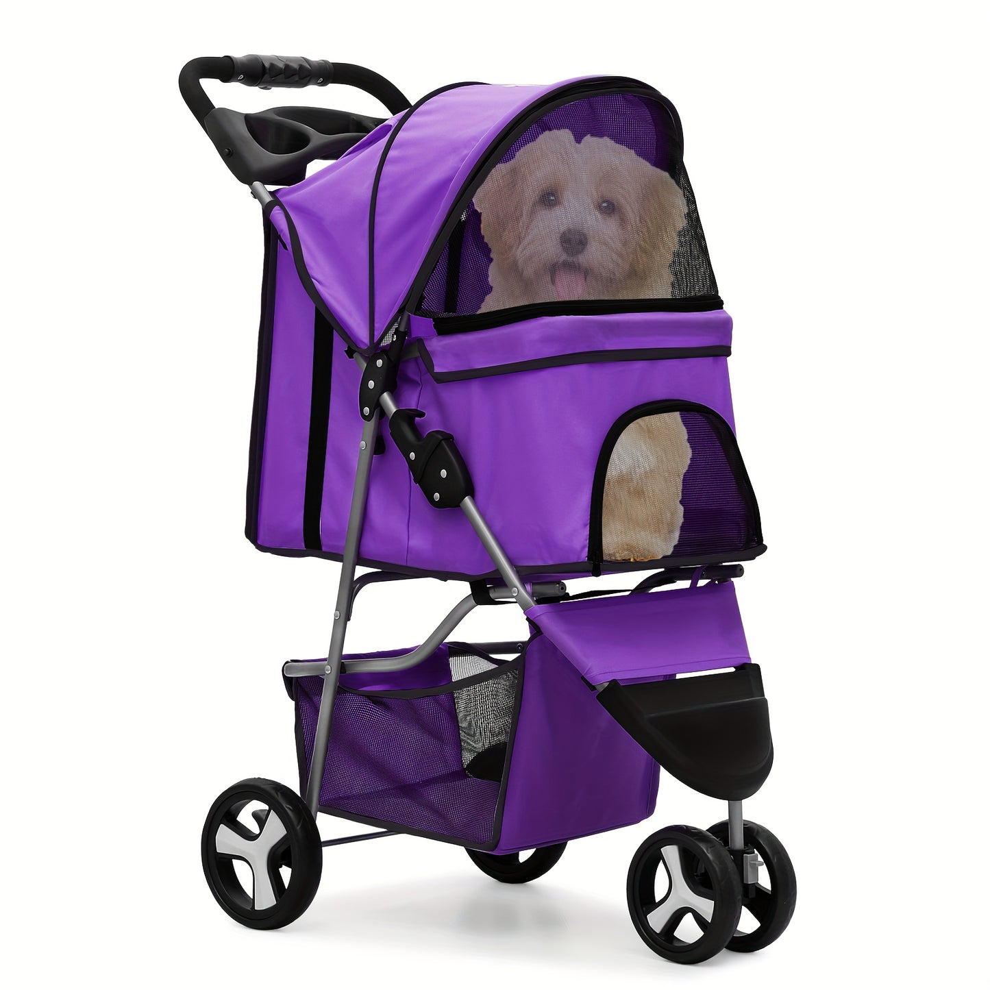 MoNiBloom 3-Wheel Folding Dog Stroller with Convenient Storage