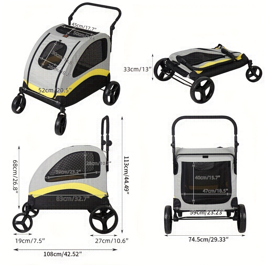 Foldable Dog Stroller Carrier with Lockable Wheels for Travel