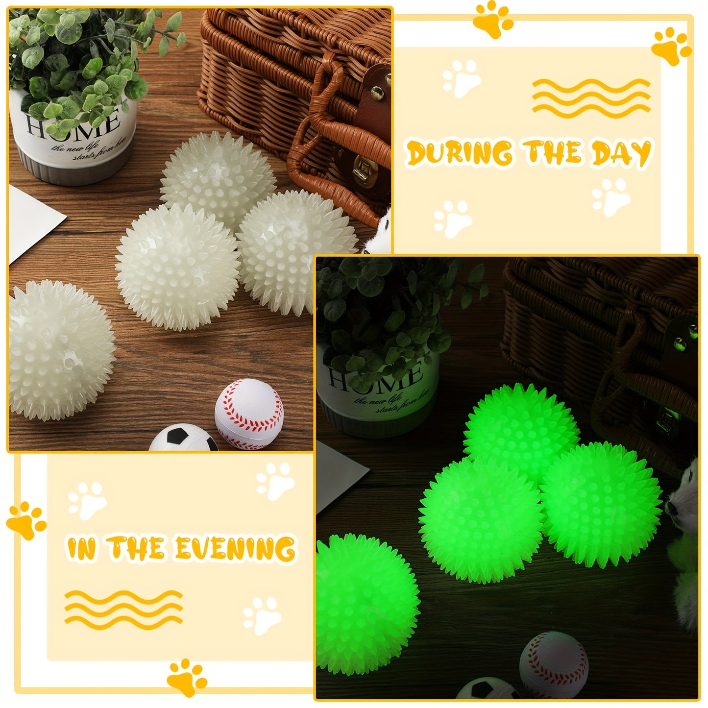 4pcs 3.15 Inch Glow In The Dog Balls Light Up Spiky Chew Toys