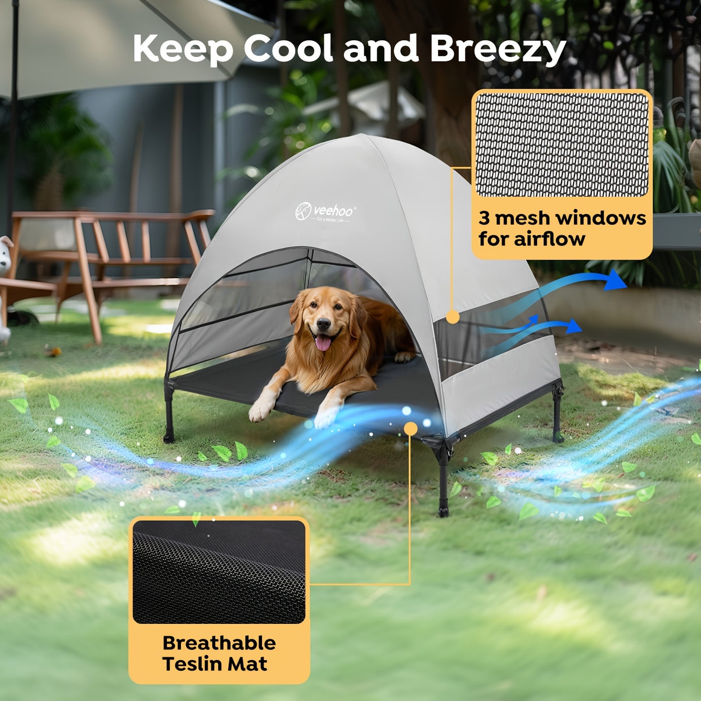 Veehoo Elevated Cooling Dog Bed with Removable Canopy
