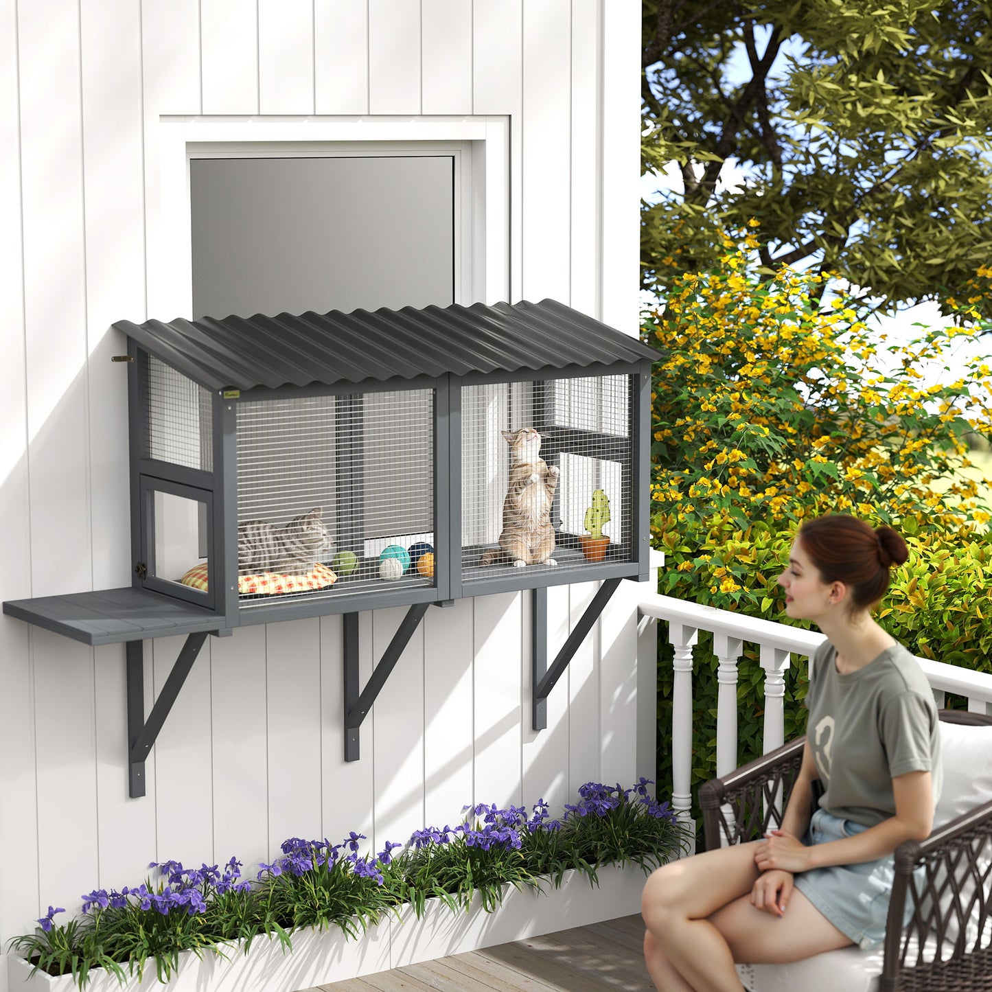 Outdoor Cat Enclosure Window Perch for Safe Nature Experience