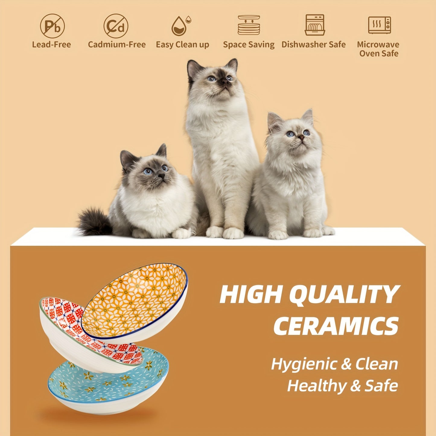 Ceramic Cat Bowls Cat Dishes Floral Series Set Of 6
