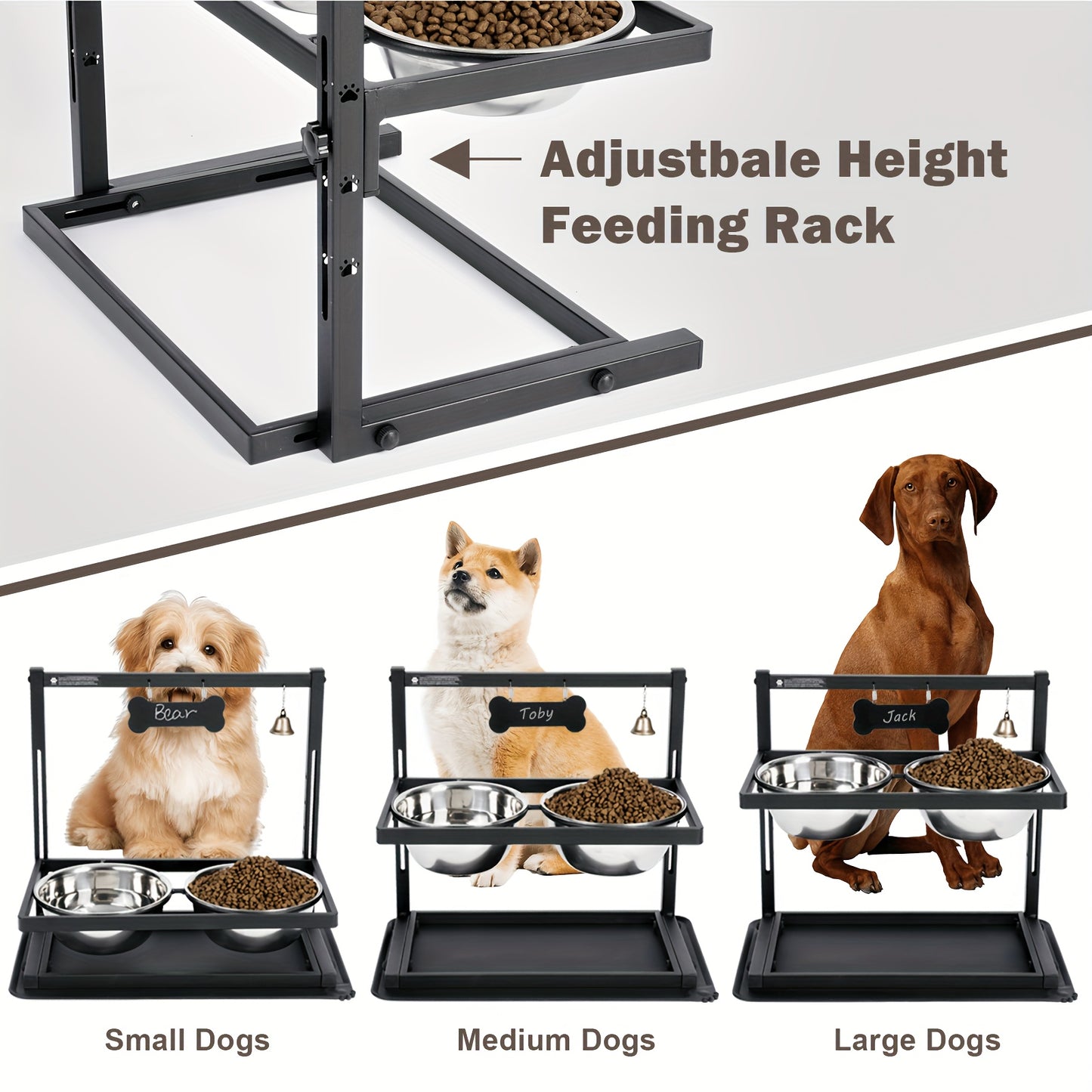 Adjustable Height Elevated Dog Bowl Set For Large Dogs