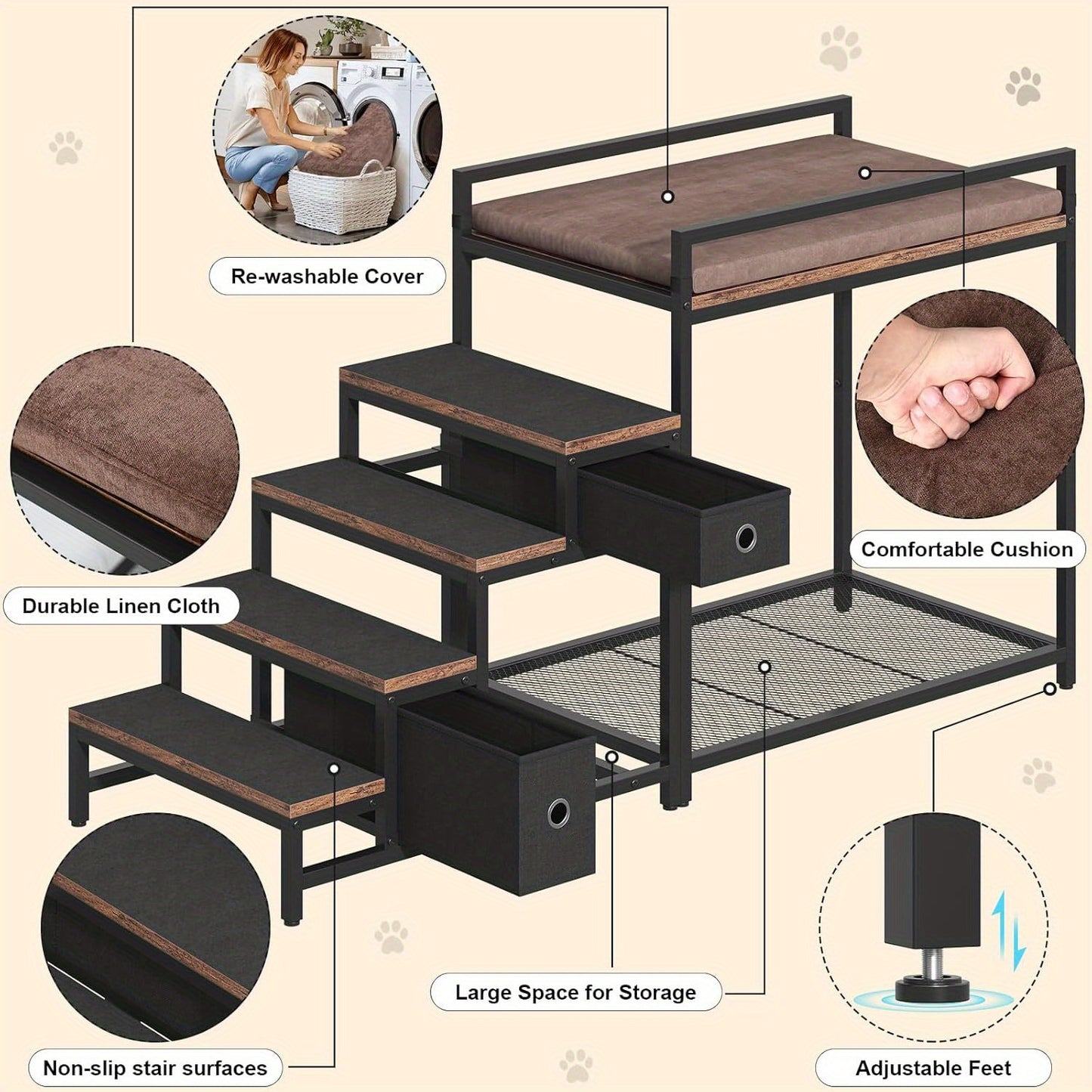 Pet Bunk Bed with Stairs and Storage for Dogs and Cats