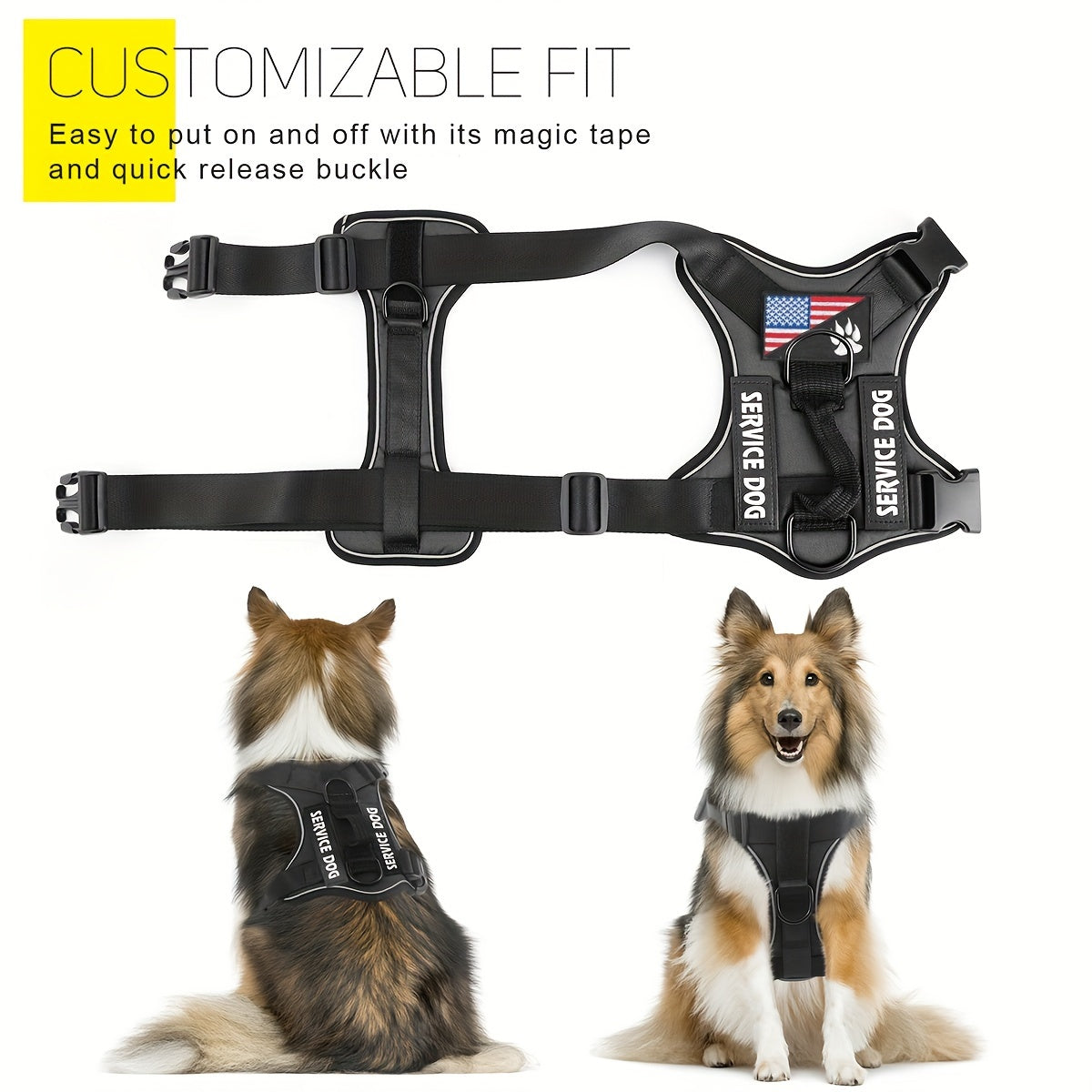 Adjustable Dog Harness Set With Patches Leash And Accessories