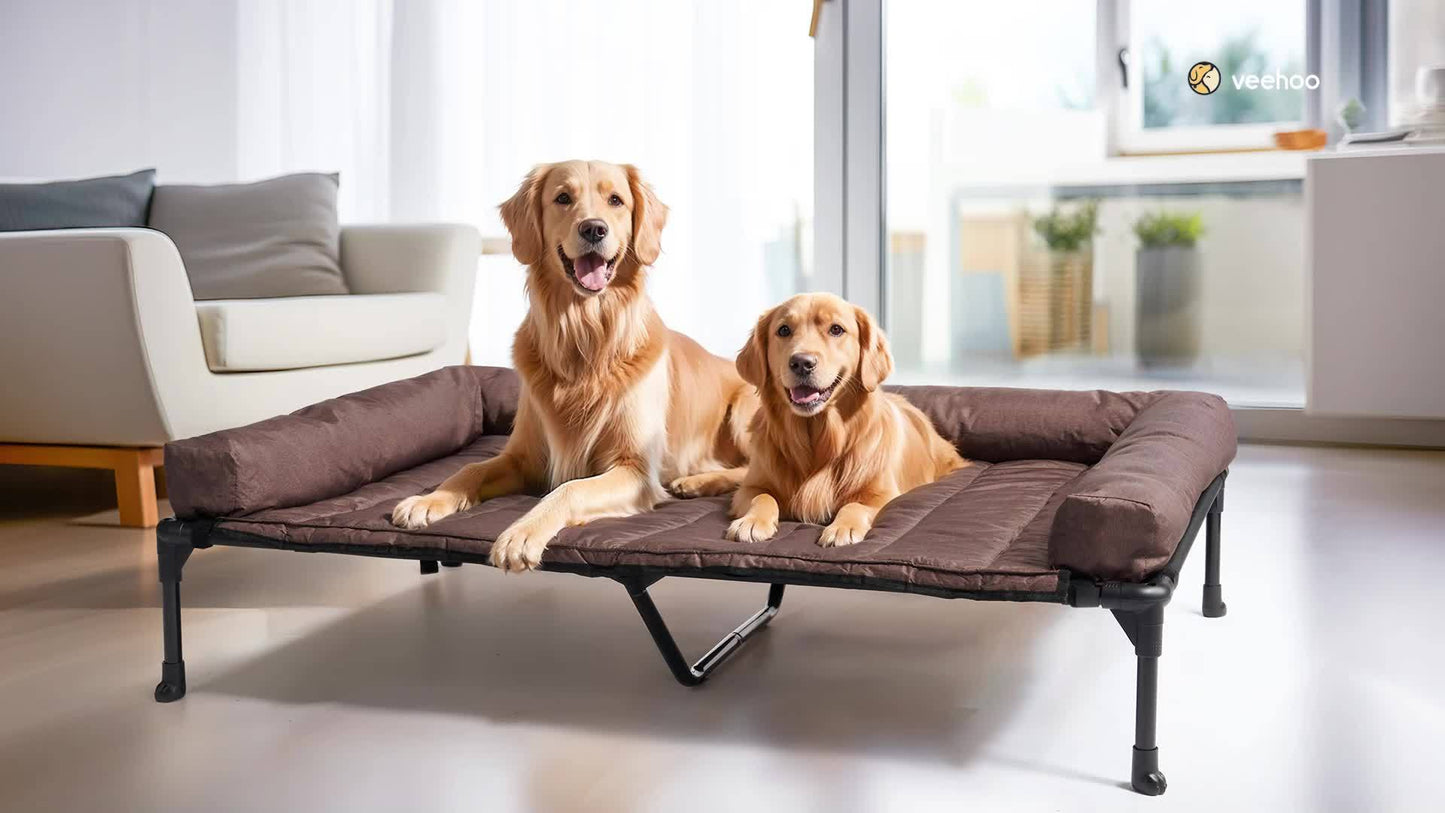 Veehoo Cooling Elevated Dog Bed with Removable Pillow-Top Mat