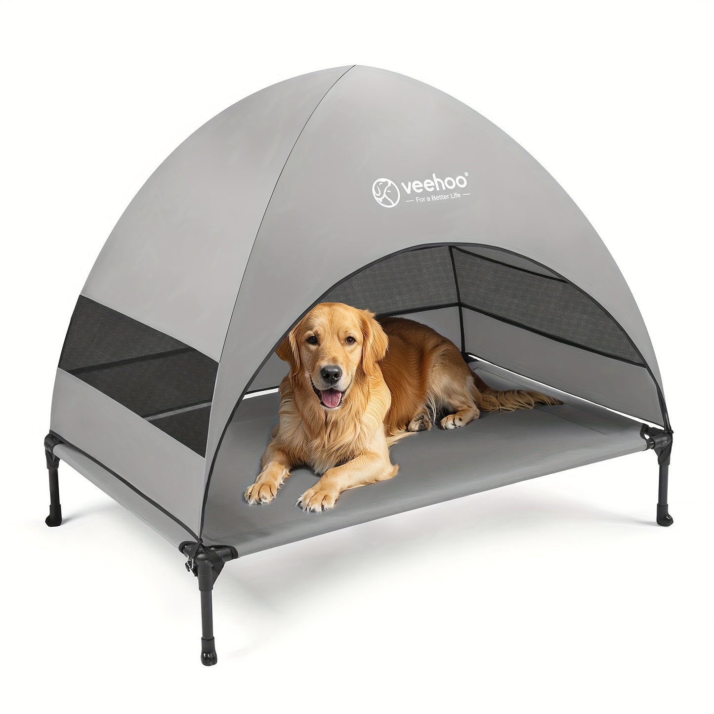 Veehoo Elevated Cooling Dog Bed with Removable Canopy