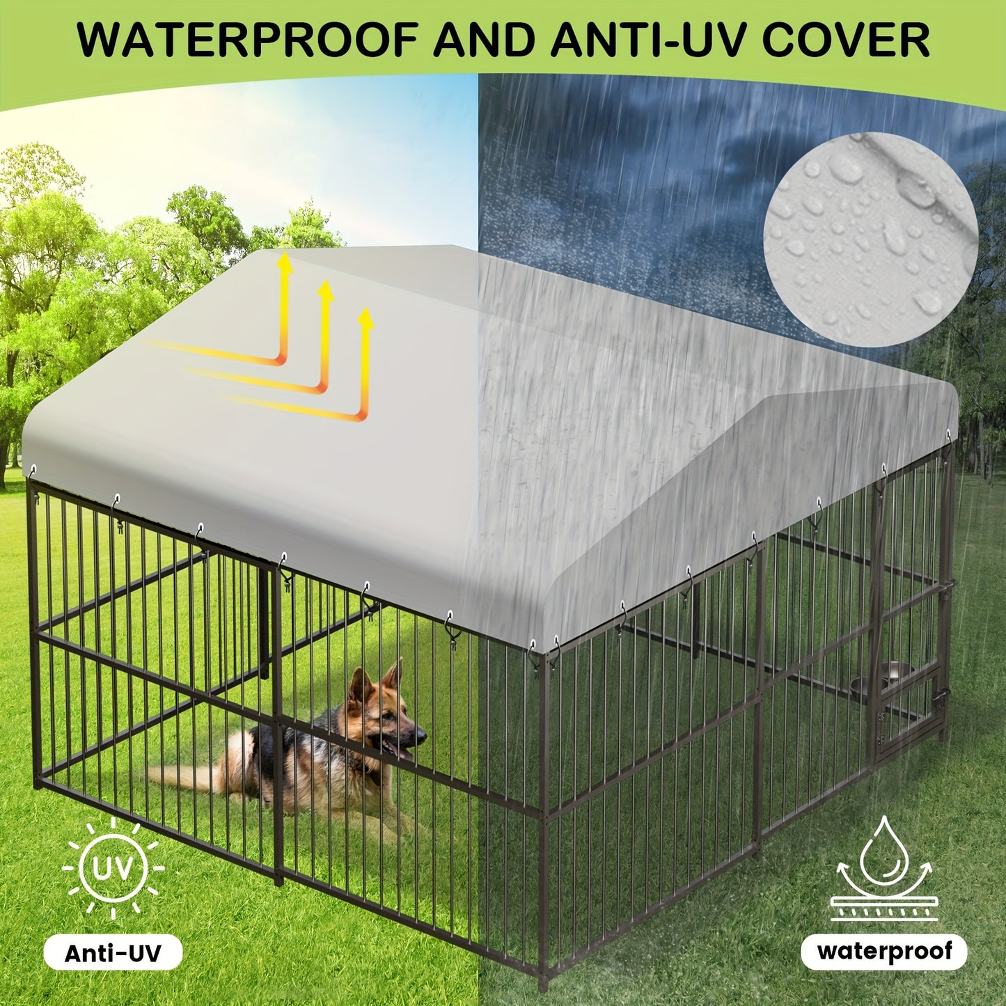 Heavy Duty Outdoor Dog Kennel with Waterproof Cover and Safety Locks