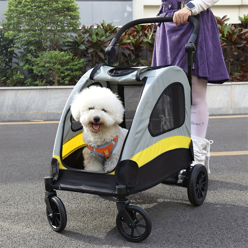 Foldable Dog Stroller Carrier with Lockable Wheels for Travel