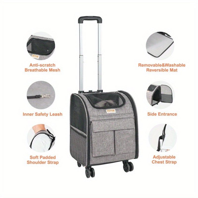 VEVOR Rolling Pet Carrier Backpack for Travel with Removable Wheels