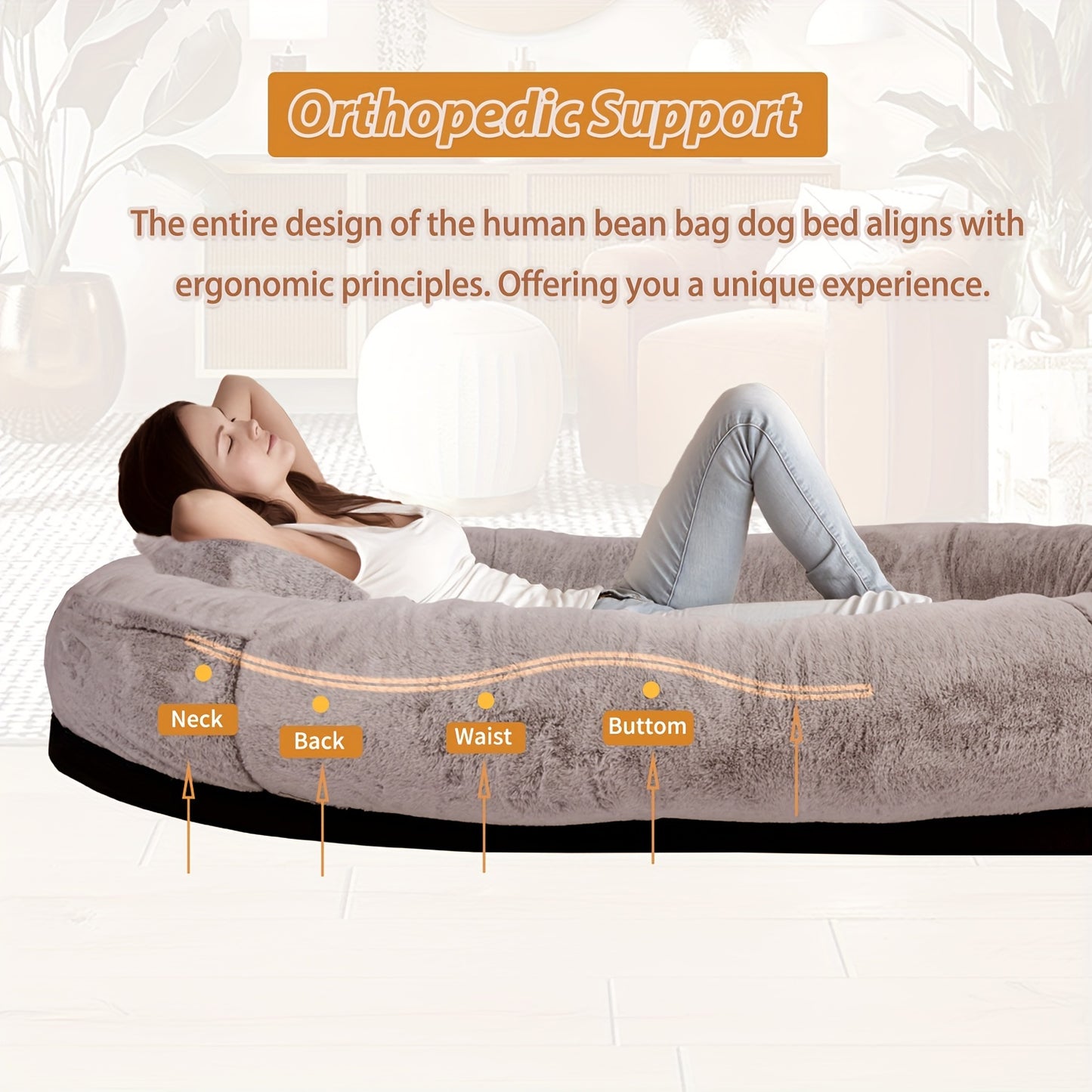Cozy Human-Sized Dog Bed For All Breeds 71x45 Faux Fur Orthopedic Nap Bed