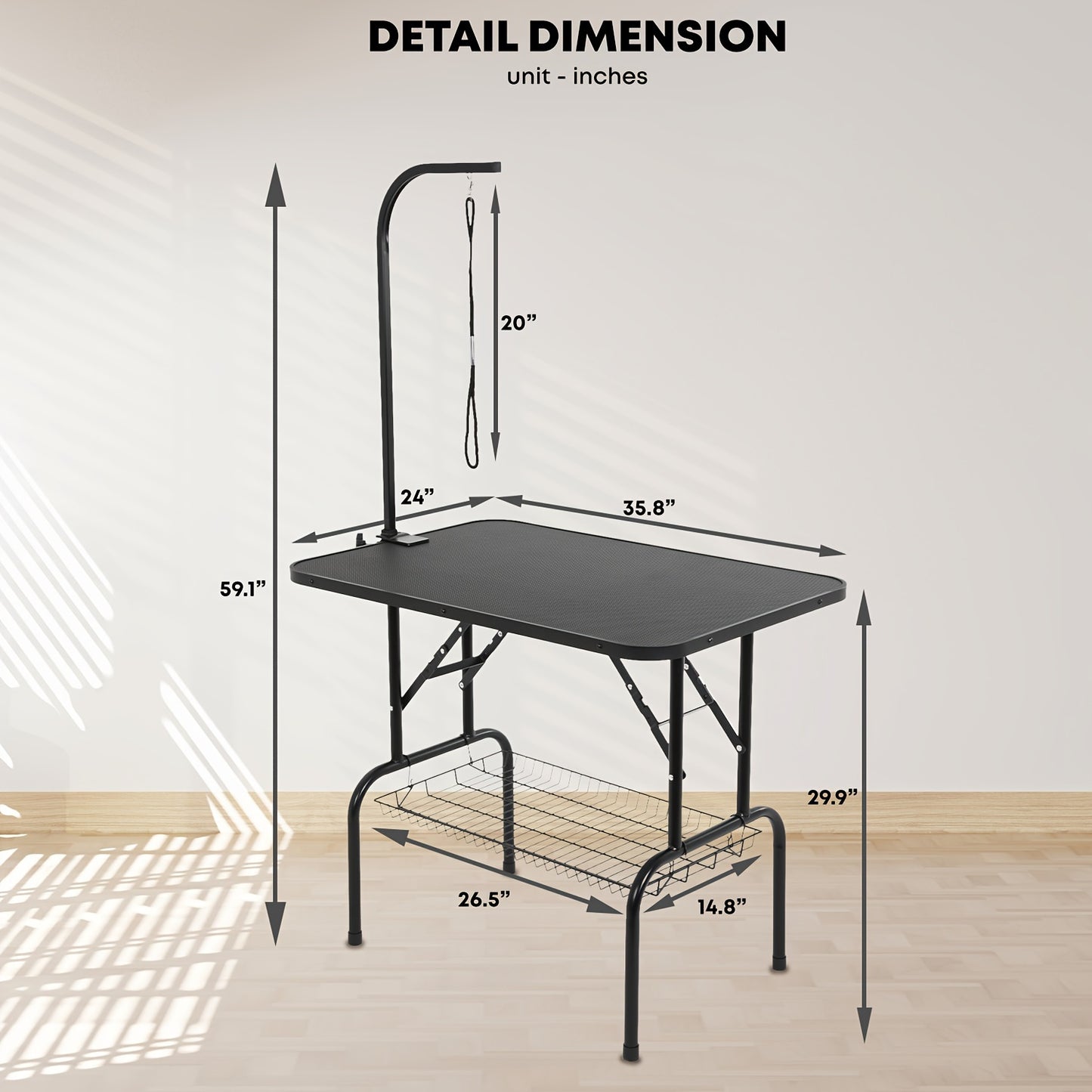 Dog Grooming Table Home Pet Bath Trimming Table Height Adjustable Foldable Portable Waterproof Rustproof Removable Ring