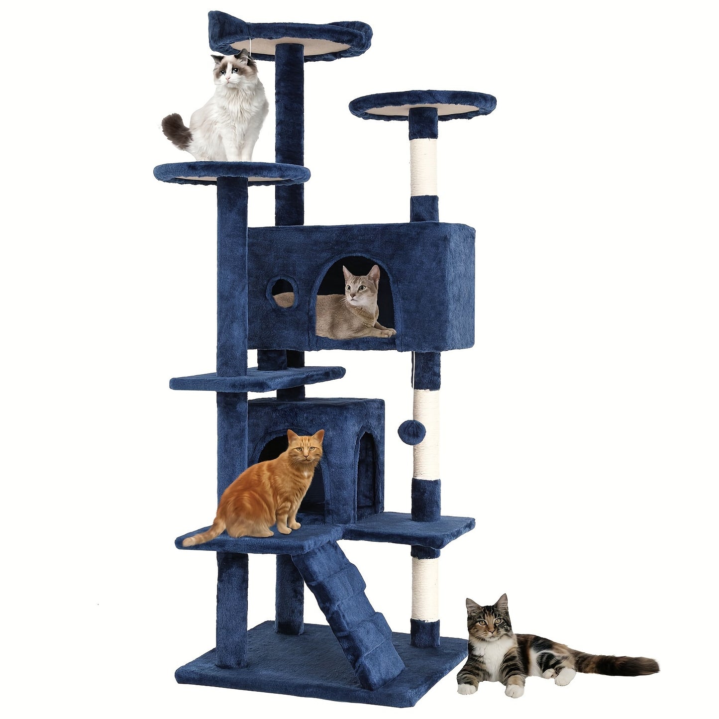 Multi-Level Cat Tree Tower 54/70 Durable Plywood Space Saving