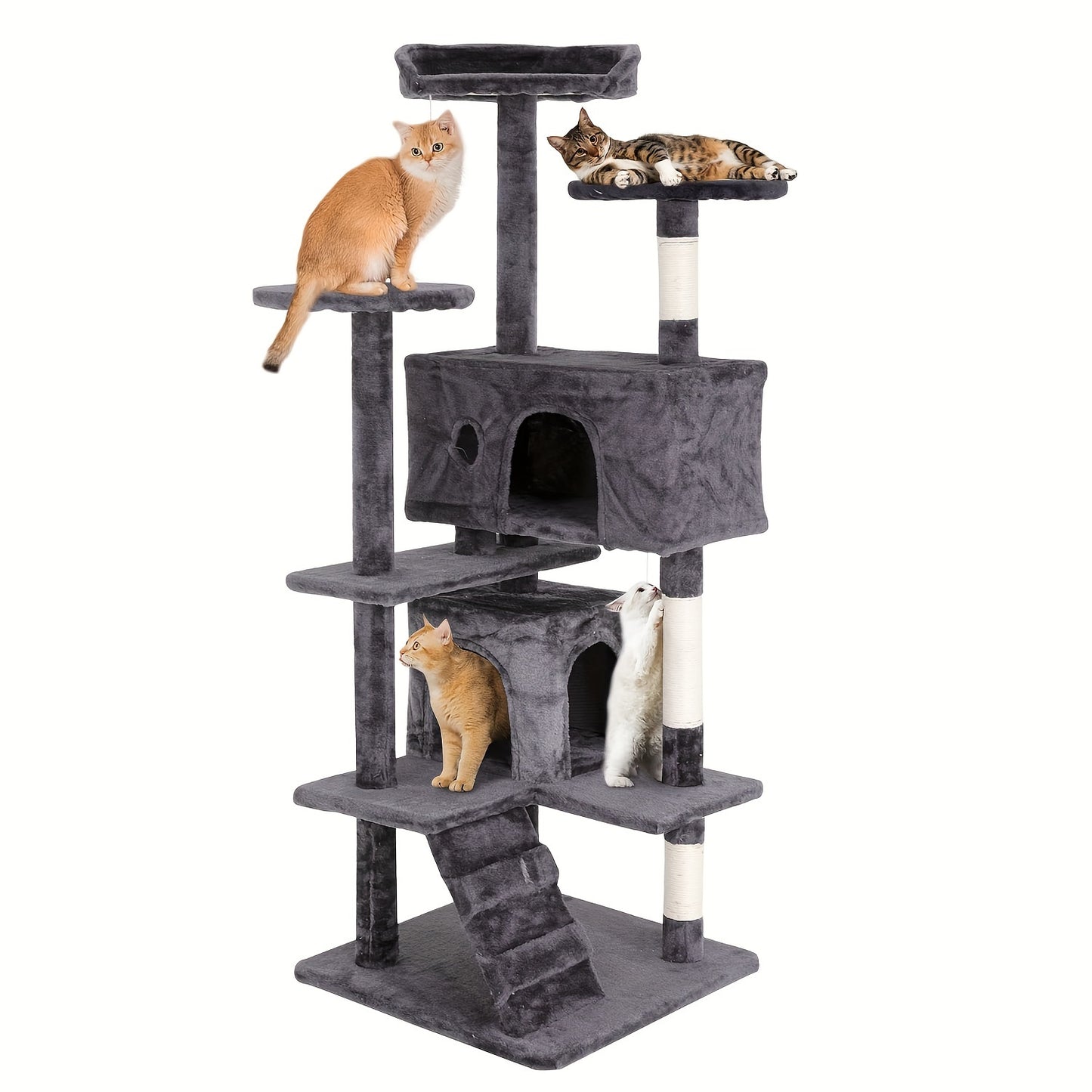 Multi-Level Cat Tree Tower 54/70 Durable Plywood Space Saving