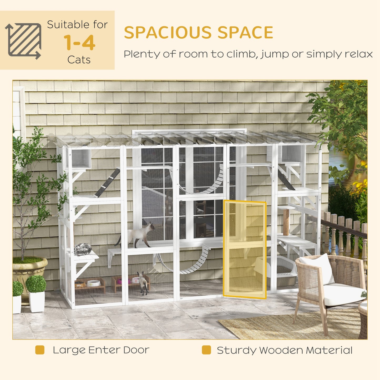 Outdoor Cat Catio Playground with Weather Protection and Shelves