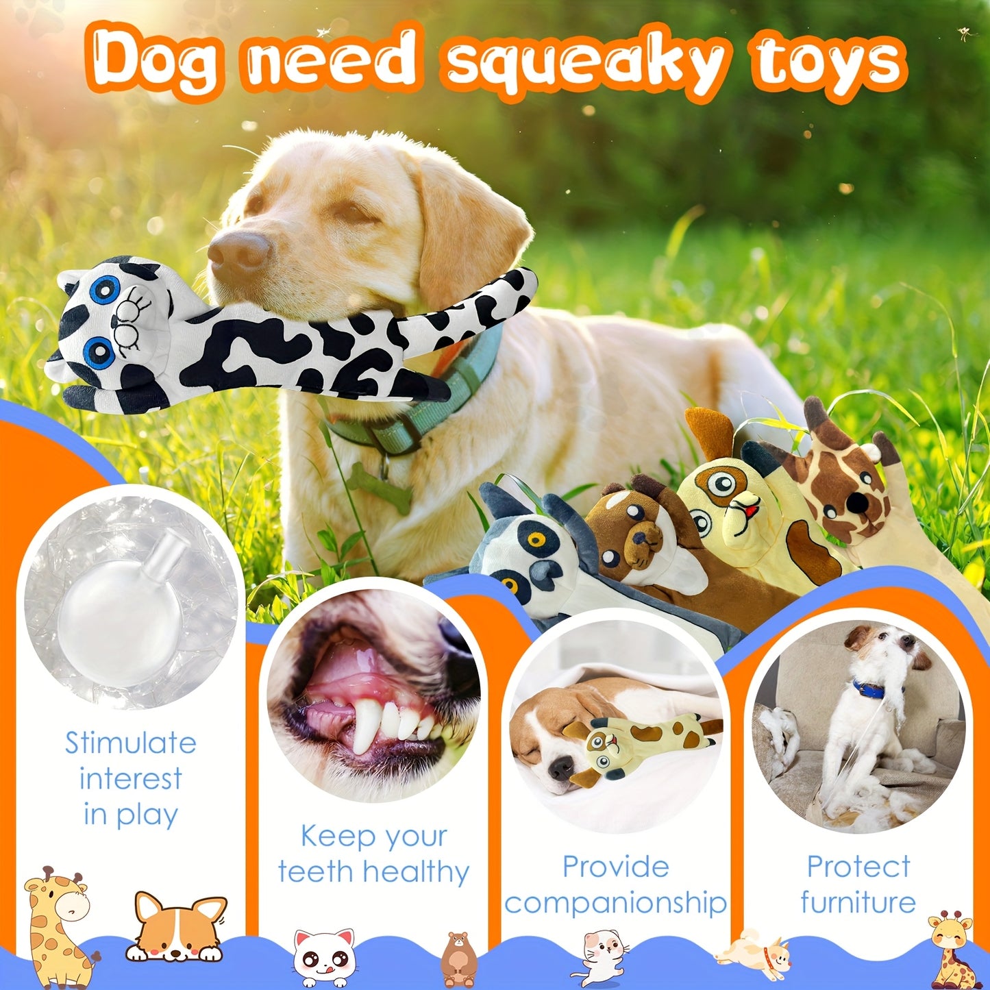 Soft Plush Animal Chew Toys Set for Dogs and Puppies