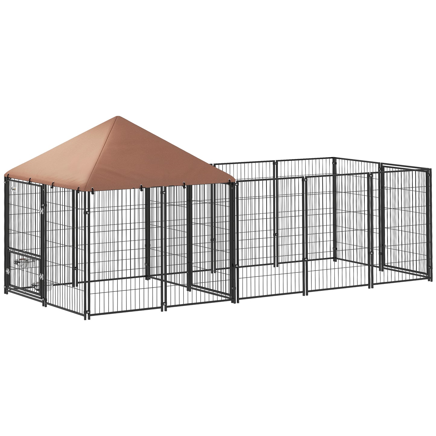 Large Outdoor Dog Kennel with Adjustable Bowls and Canopy
