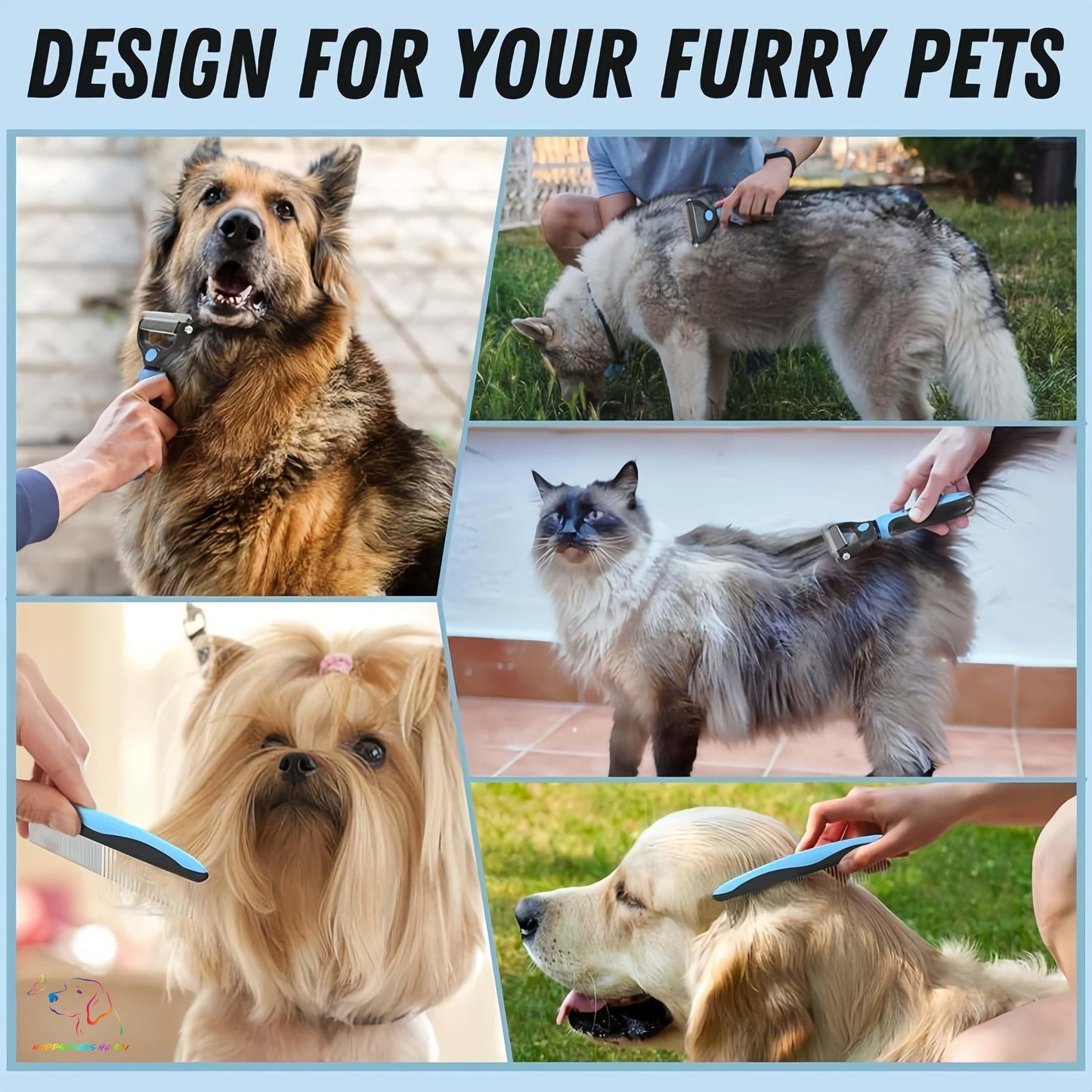 Double-Sided Pet Grooming Rake & Dematting Comb Blue
