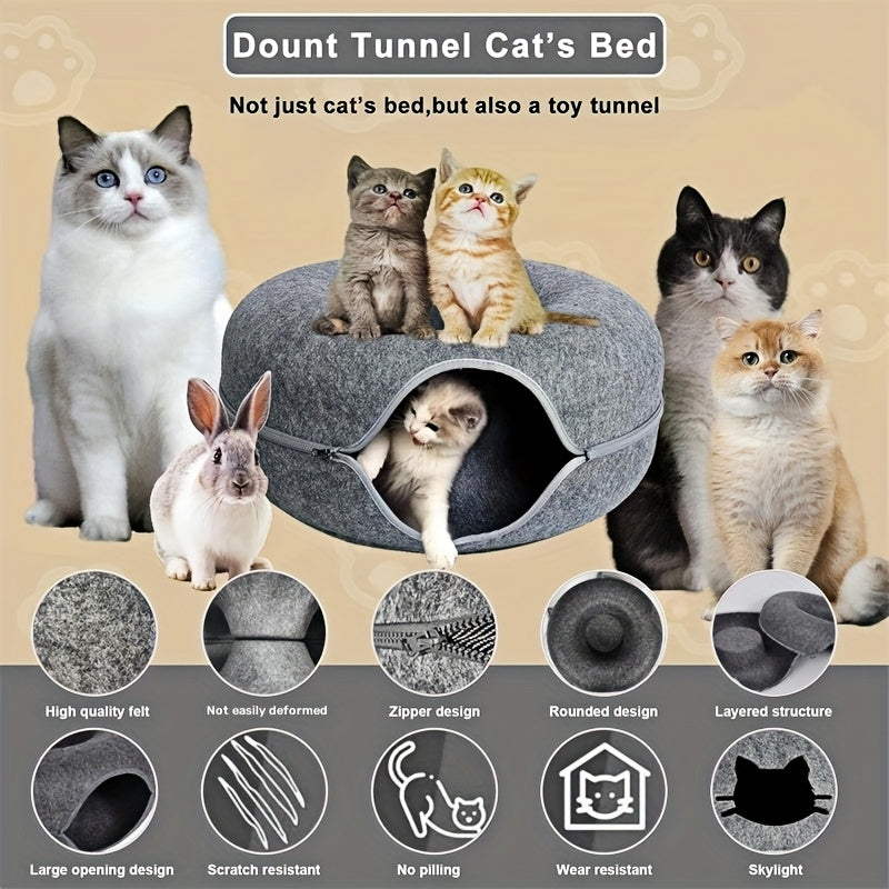 Cat Tunnel Bed And Indoor Cat Hideout Donut Cave 20-24 Inch