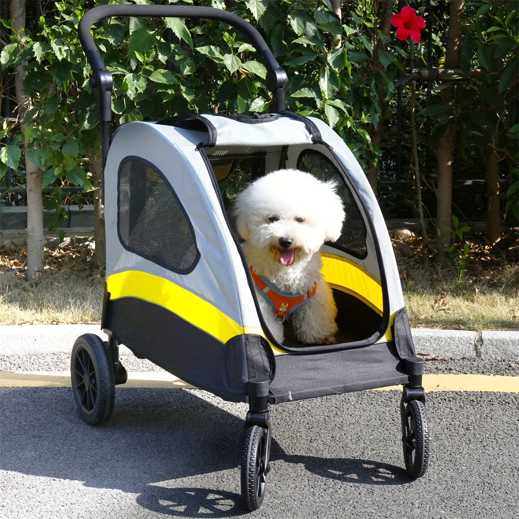 Foldable Dog Stroller Carrier with Lockable Wheels for Travel