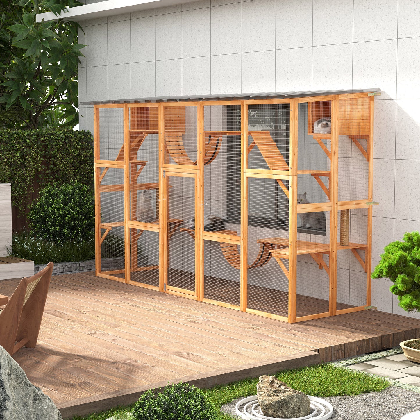 Outdoor Cat Catio Playground with Weather Protection and Shelves