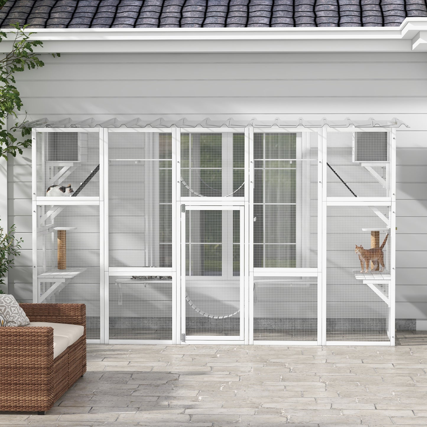 Outdoor Cat Catio Playground with Weather Protection and Shelves