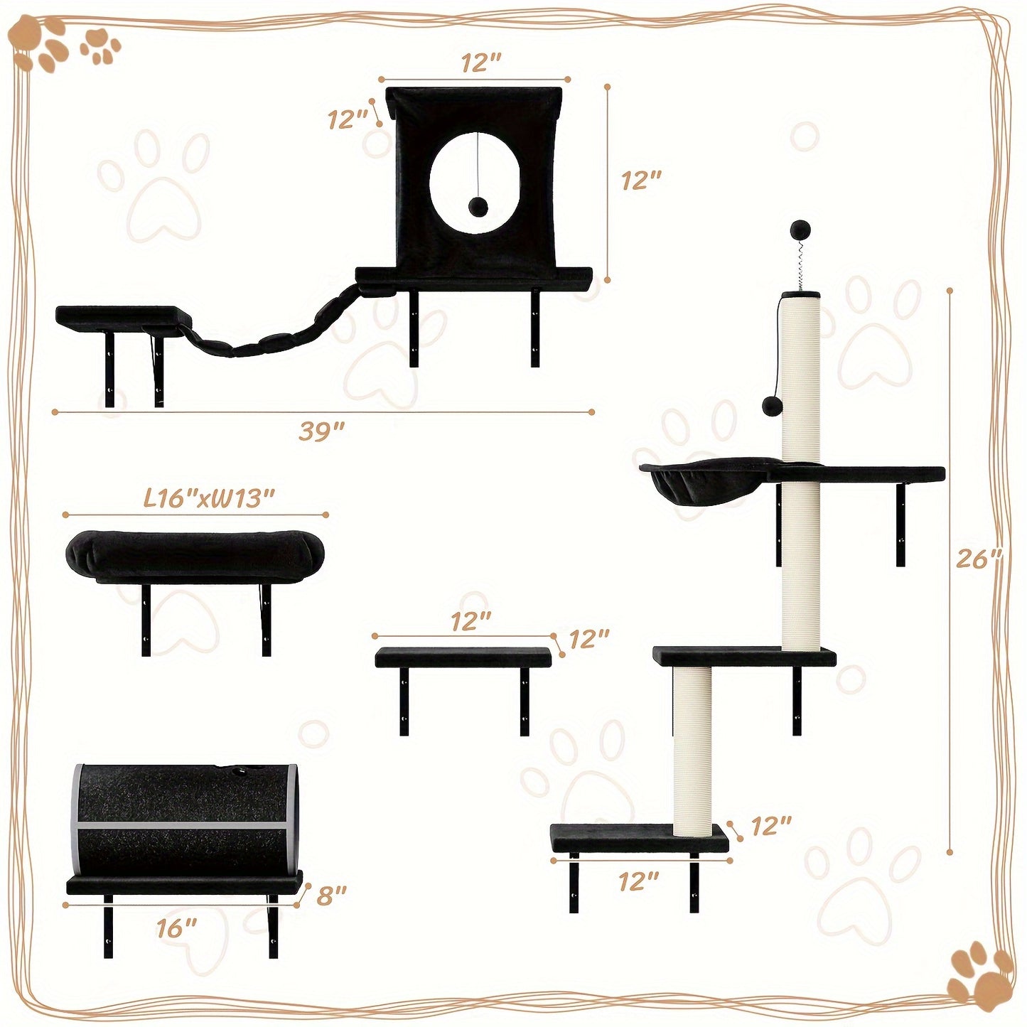 Bifanuo Luxury Wall Mounted Cat Furniture Set for Indoor Cats