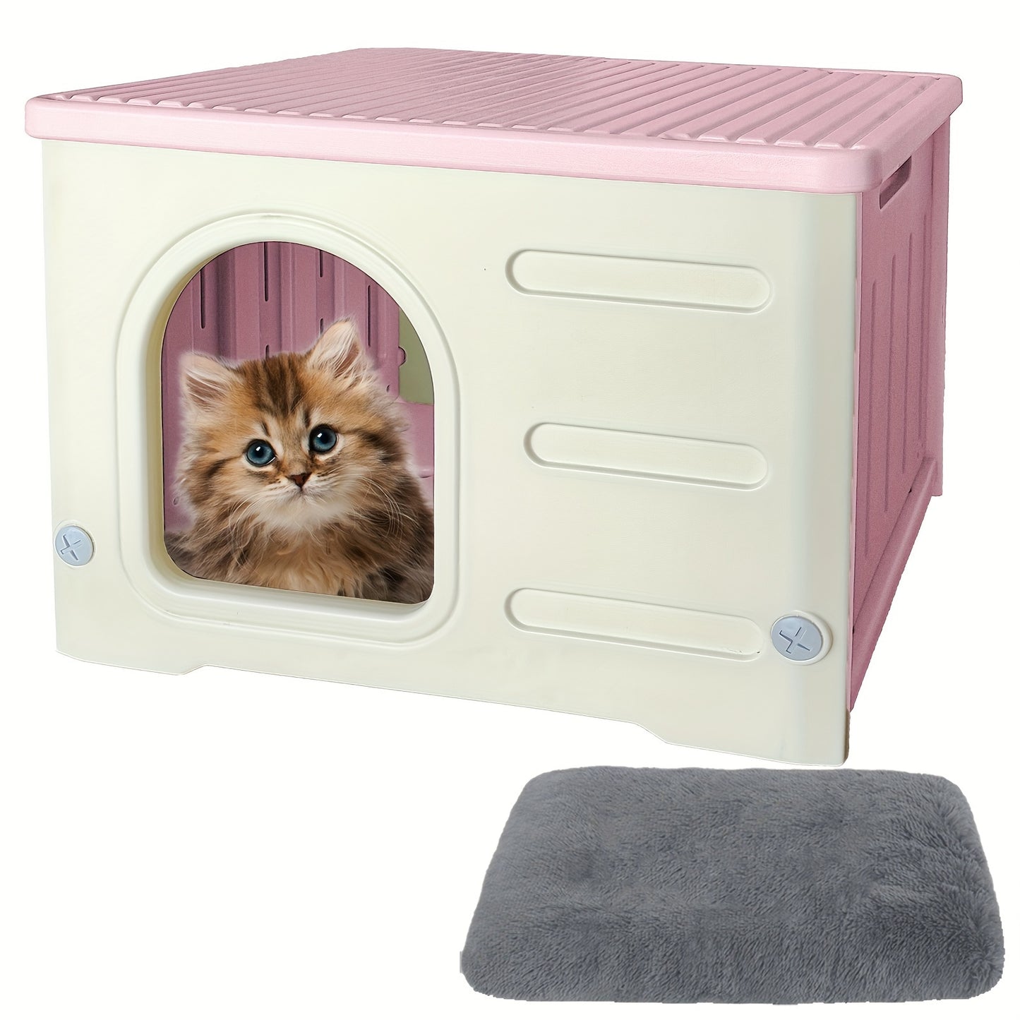 Waterproof Cat House With Mat, Classic Style, Plastic Shelter