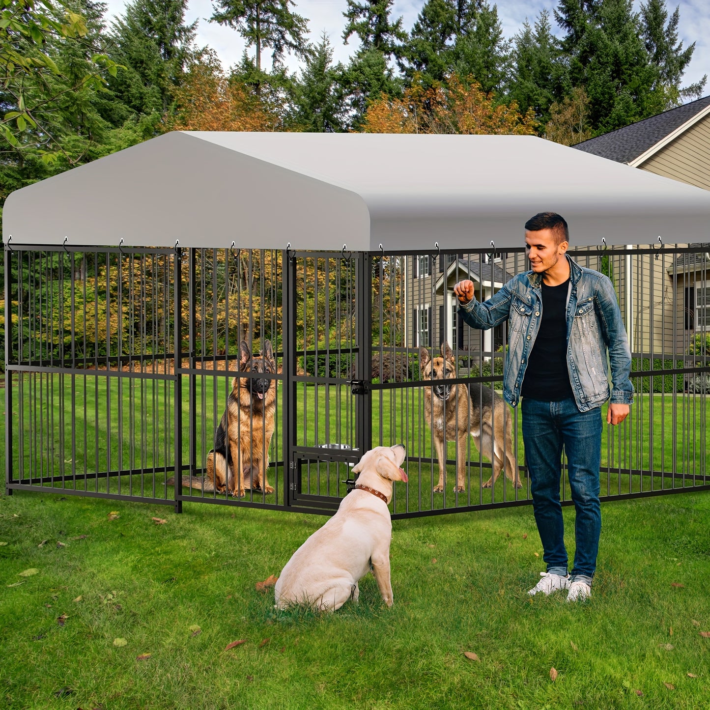 Heavy Duty Outdoor Dog Kennel with Waterproof Cover and Safety Locks