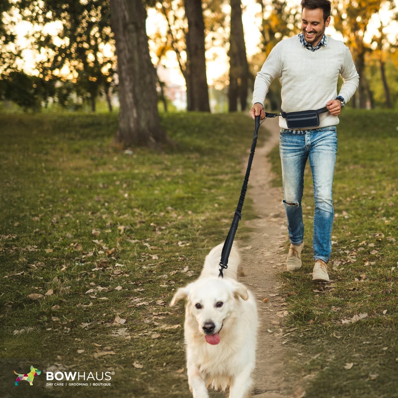 CAPHAUS Hands Free Dog Leash with Zipper Pouch and Bungee