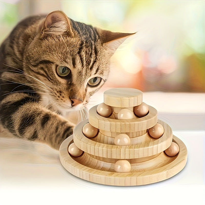 1pc Natural Bamboo Wood Cat Ball Track Rolling Toy Medium Size