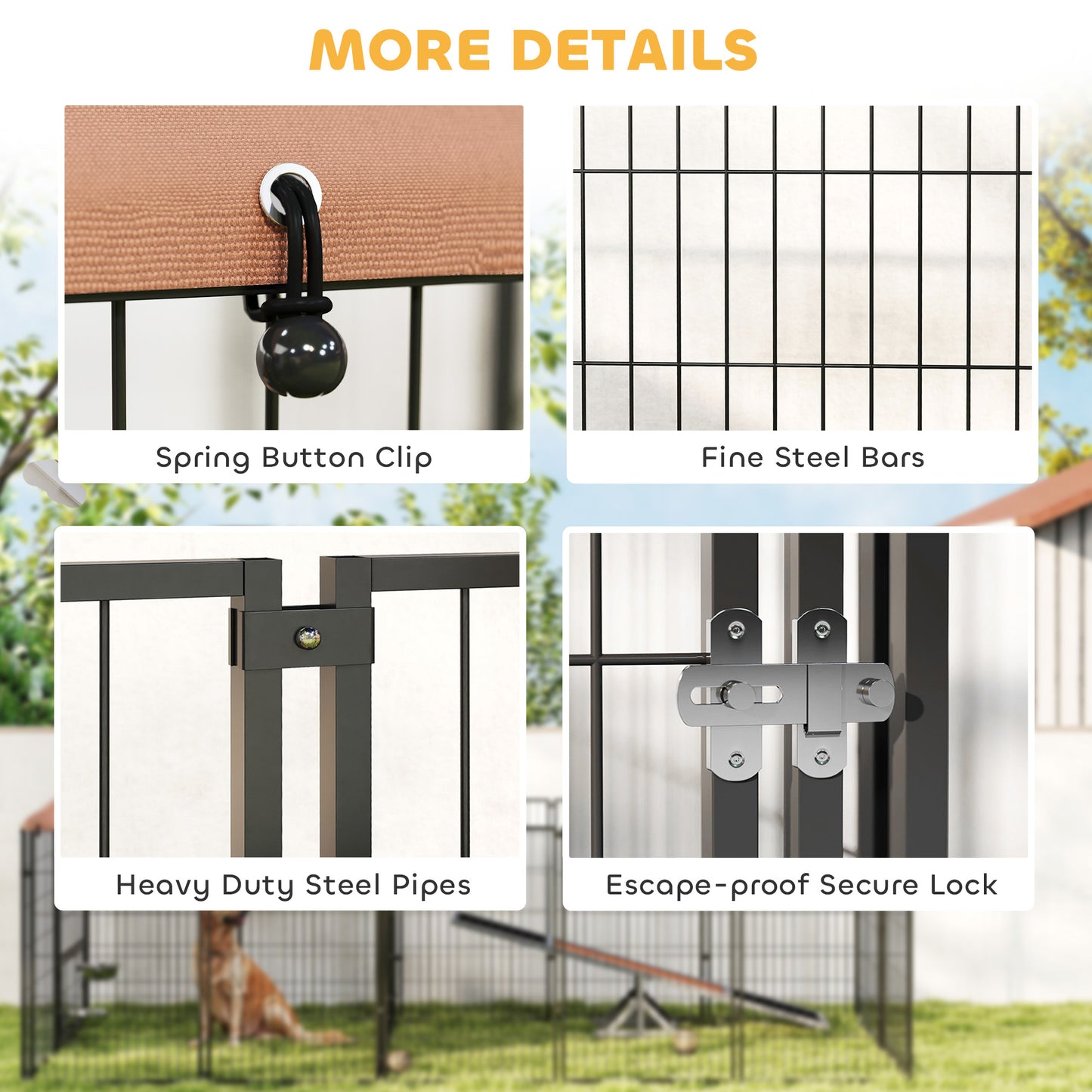 Large Outdoor Dog Kennel with Adjustable Bowls and Canopy