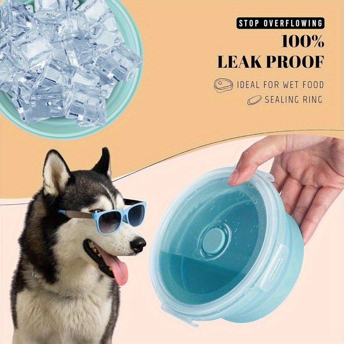 30oz Airtight Collapsible Dog Bowls with Lids, 2 Pack
