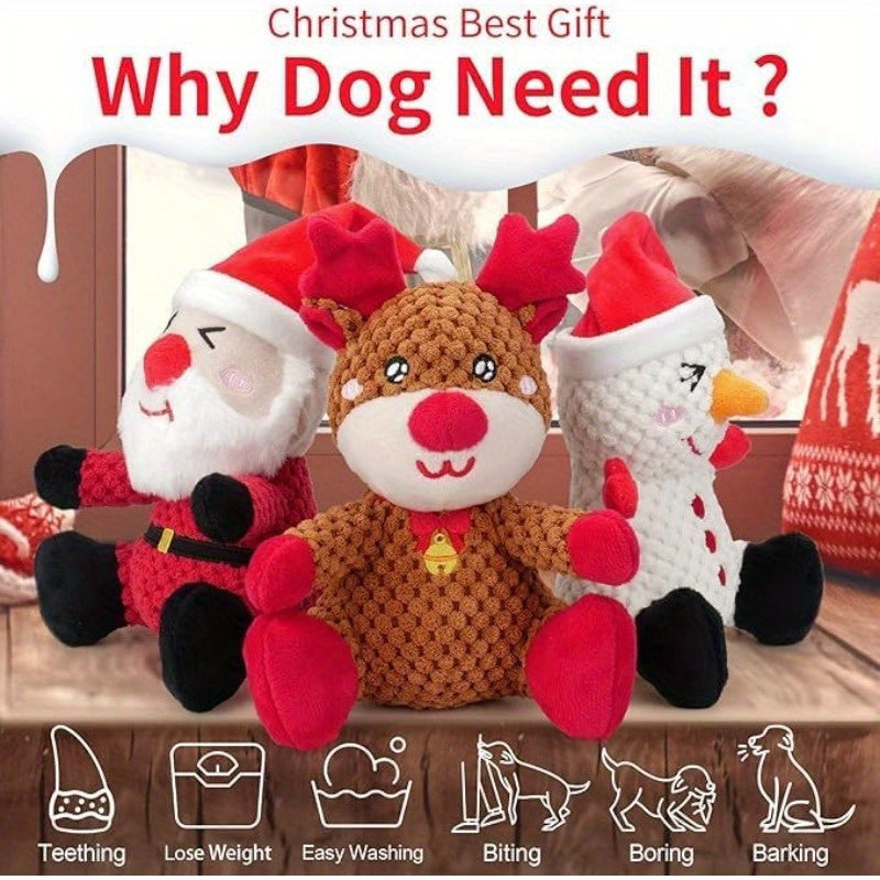 Santa Claus Moose Snowman Plush Dog Chew Toys Pack