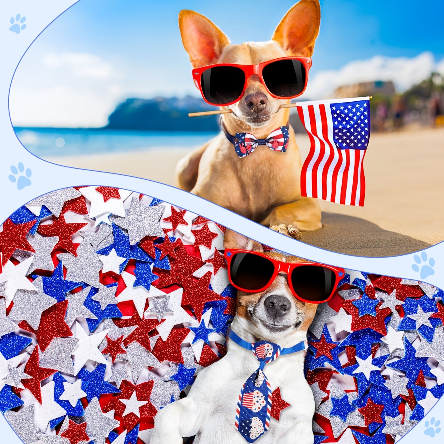 Patriotic Adjustable Dog Bow Tie Collar Set for Festive Pets