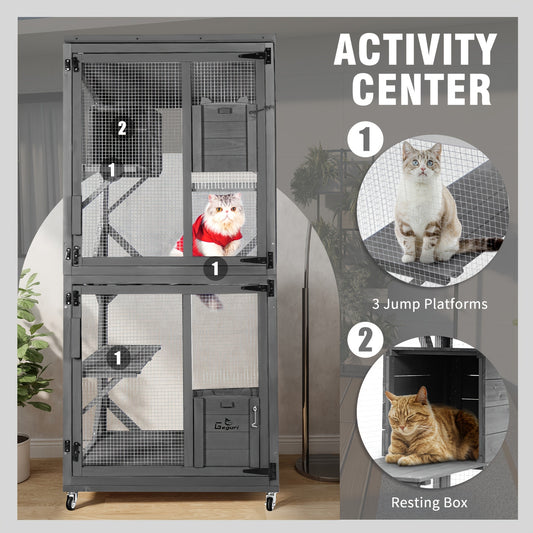 Large Wooden Cat Catio Outdoor Enclosure with Upgraded Resting Box